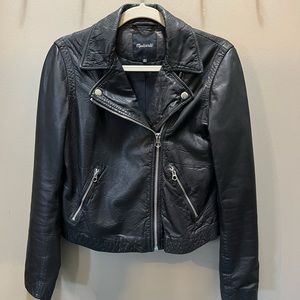 Madewell Washed Leather Crop Bomber Jacket Medium